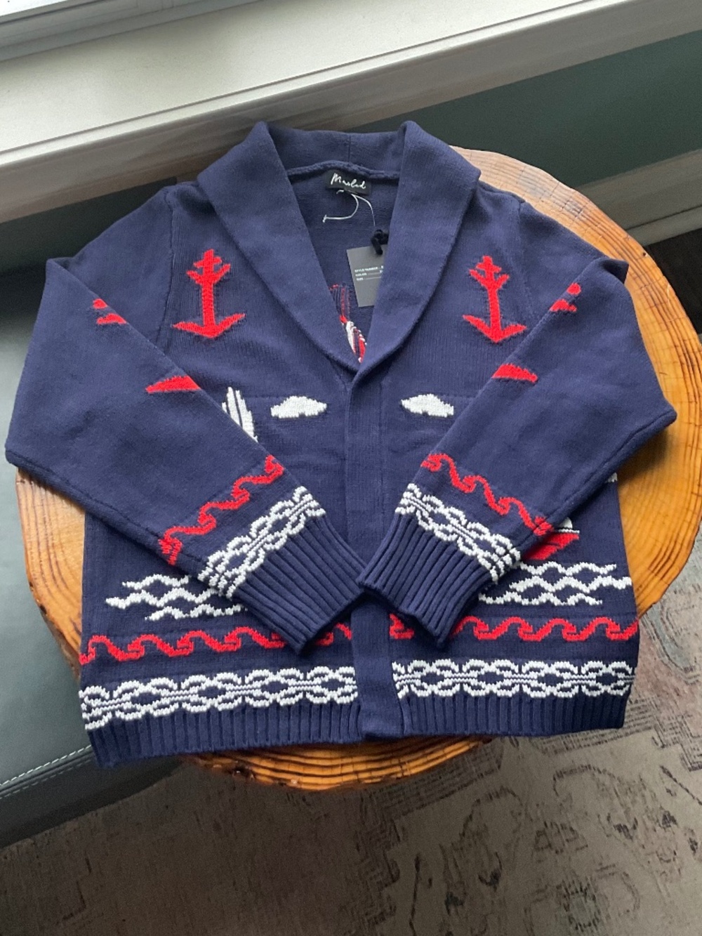 Marled Womens Nautical Sailboat Anchor Cardigan Sweater Size Medium NWT
